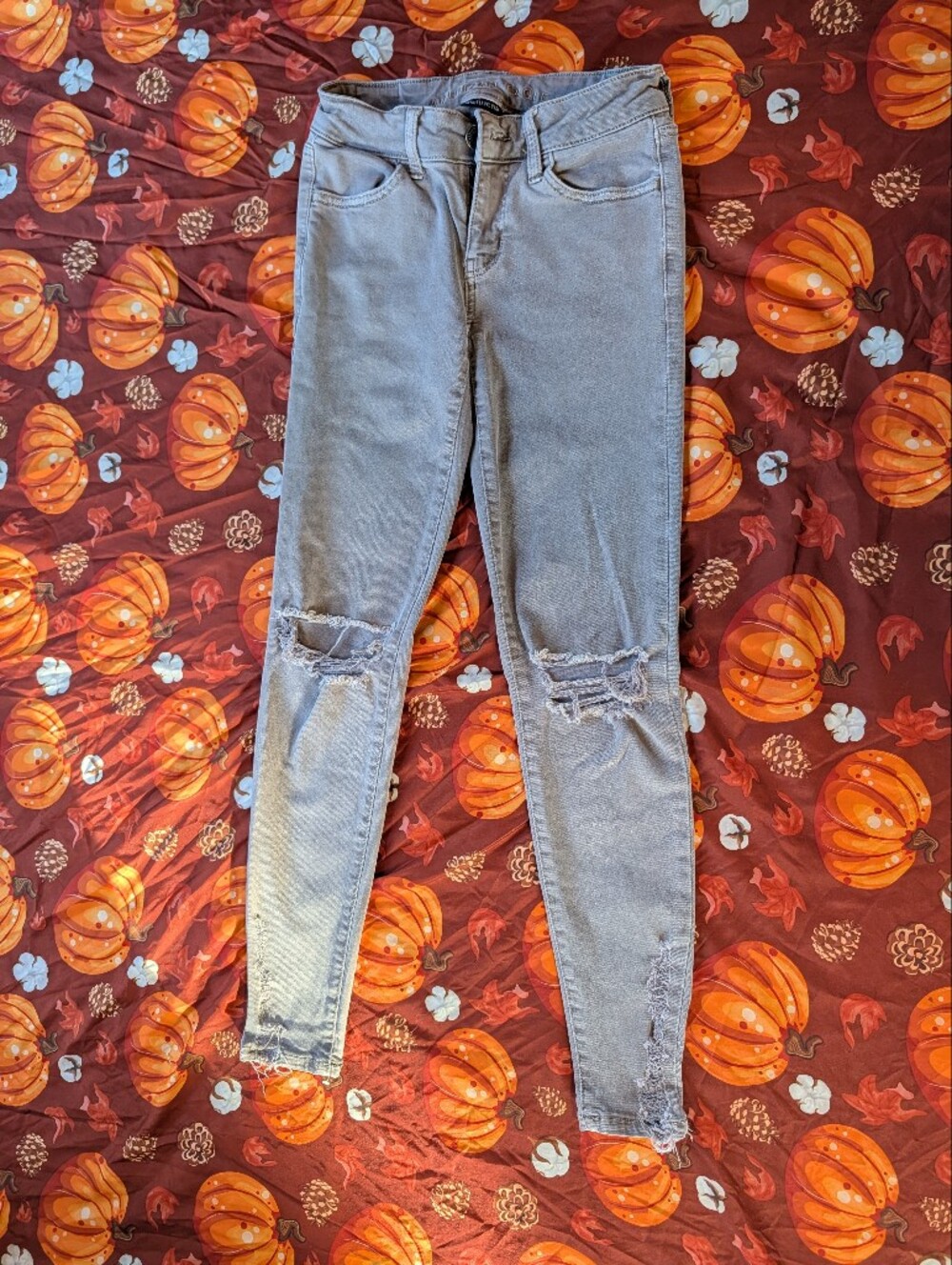American Eagle Outfitters Light Gray Ripped Skinny Jeans